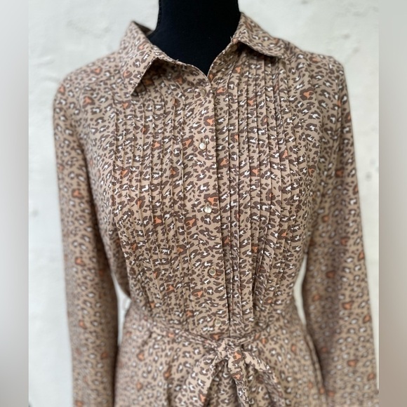 Nanette Lepore Collared Tie Waist Long Sleeve Pleated Multi Print Dress - Size 6 - Picture 5 of 16